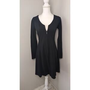 Athleta Fit Flare Dress XS Black Zip Front Long Sleeve Athleisure